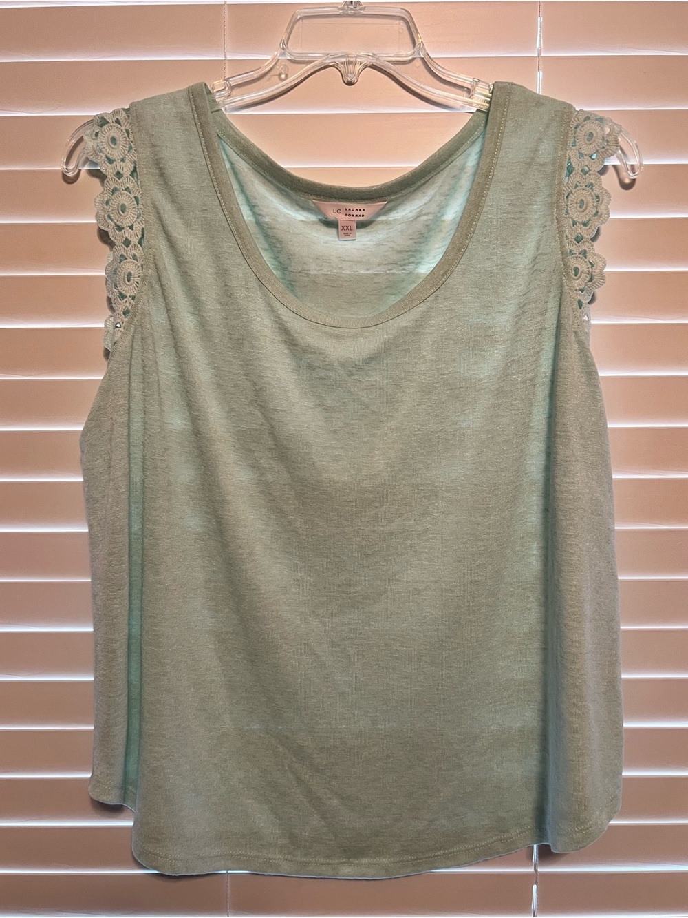 LC Lauren Conrad Mint Crochet Cap-Sleeve Scoop Neck Top